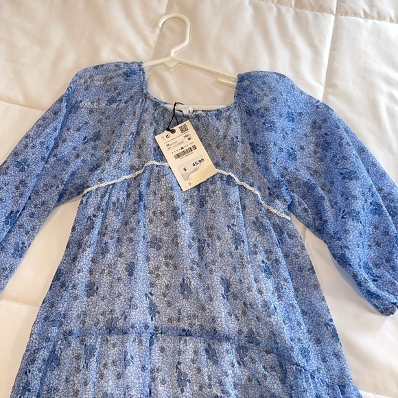 Zara Floral Blue and Cream girls Dresses size 10 NWT - Picture 3 of 6